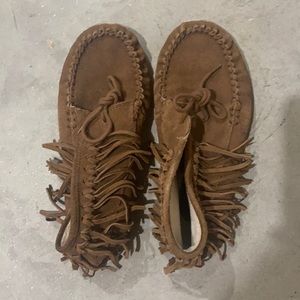 Brown moccasin shoes, HEAVILY WORN.